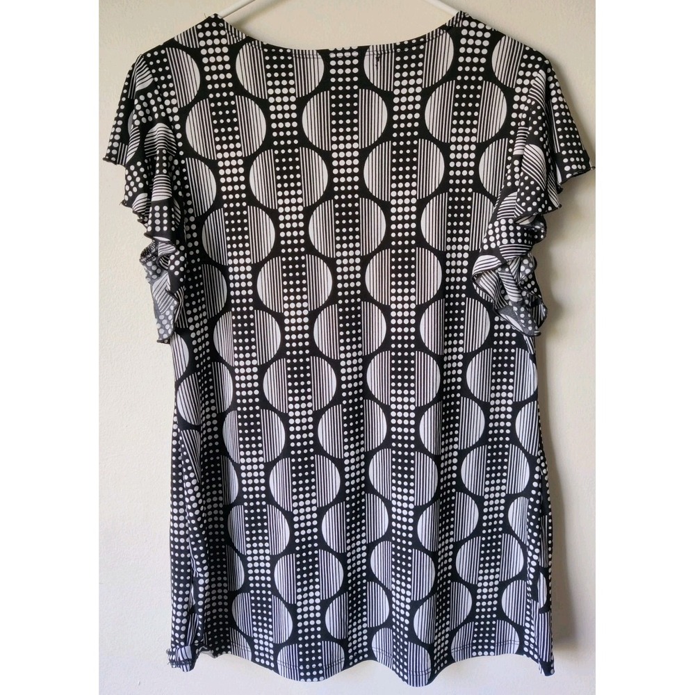 Dressbarn Womens Blouse Black/White Geometric Design Short Sleeve Pullover Sz M - Picture 2 of 4
